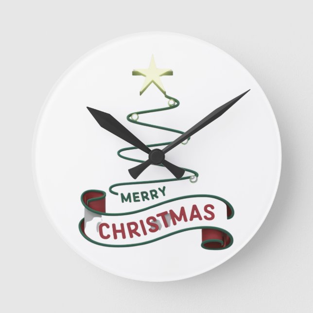 Relógio Redondo Árvore de Natal Magra com Design de Estrela (Frente)