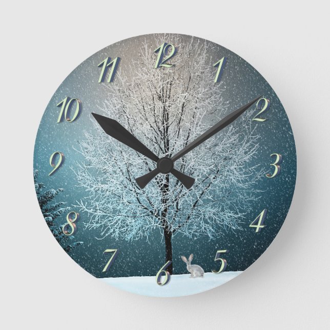 Relógio Redondo Árvore gelada à noite (Frente)