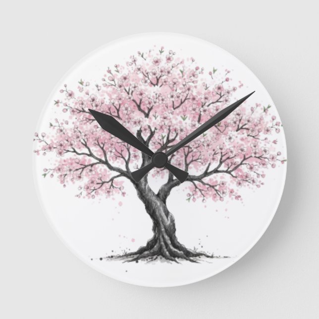 Relógio Redondo Árvore Sakura (Frente)