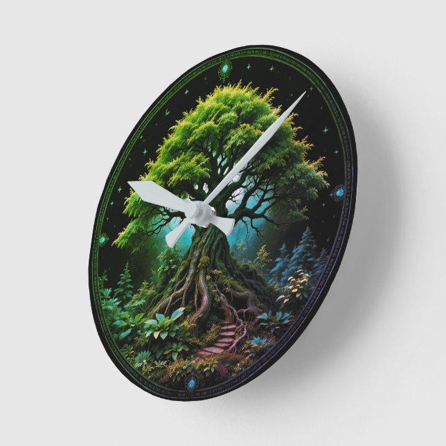 Relógio Redondo Árvore Verde (Ângulo)