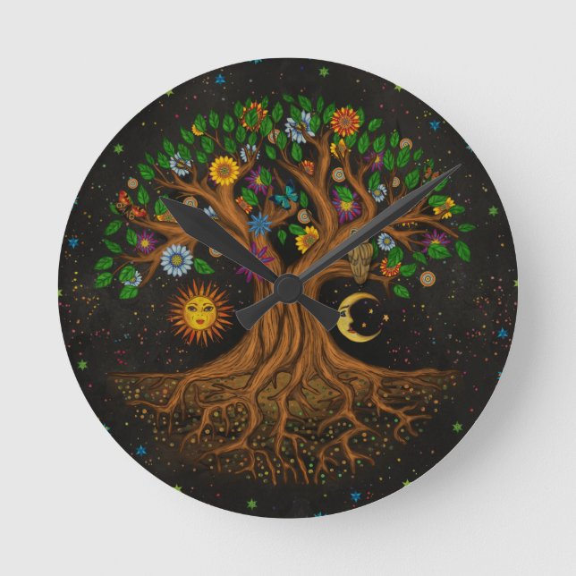 Relógio Redondo Árvore Whimsical da Vida - Yggdrasil (Frente)