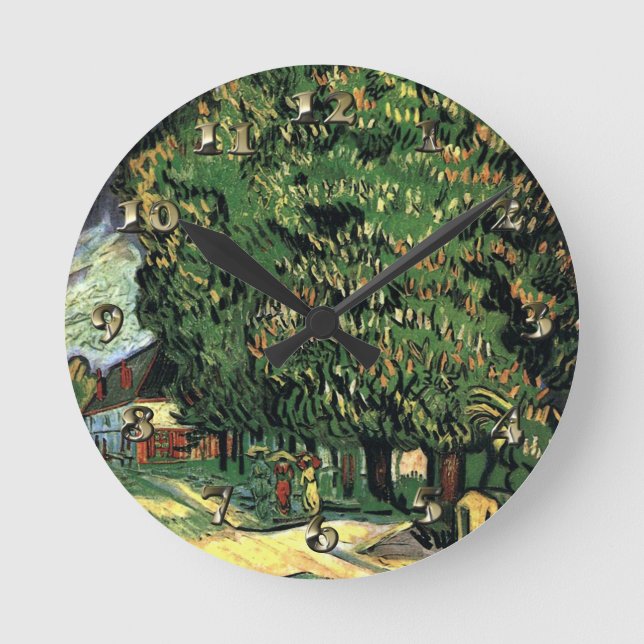 Relógio Redondo Árvores de castanha em Flor - Gogh (Frente)