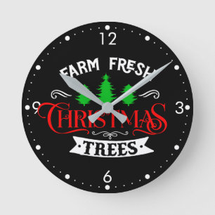 Relógio Redondo Árvores de Natal Frescas da Fazenda Design-54390
