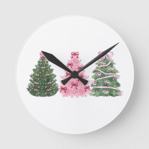 Relógio Redondo Árvores de Natal Rosa e Verde #xmas #natal
