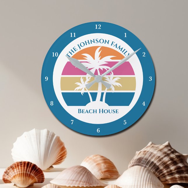 Relógio Redondo Árvores de Palma de Palma de Praia Personalizadas  (Criador carregado)