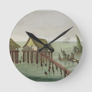 Relógio Redondo As habitações do tribo de Papu, Rawak, chapeiam 
