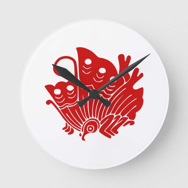 Relógio Redondo Asian Butterfly Japanese Kamon Design (Frente)