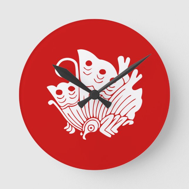 Relógio Redondo Asian Butterfly Japanese Kamon Design (Frente)