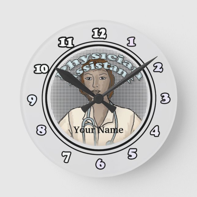 Relógio Redondo Assistente médico para mulheres negras (Frente)