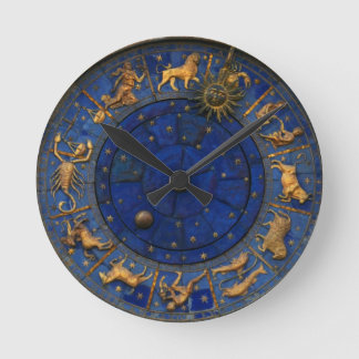 Relógio Redondo Astrologia celestial do zodíaco azul e dourado p