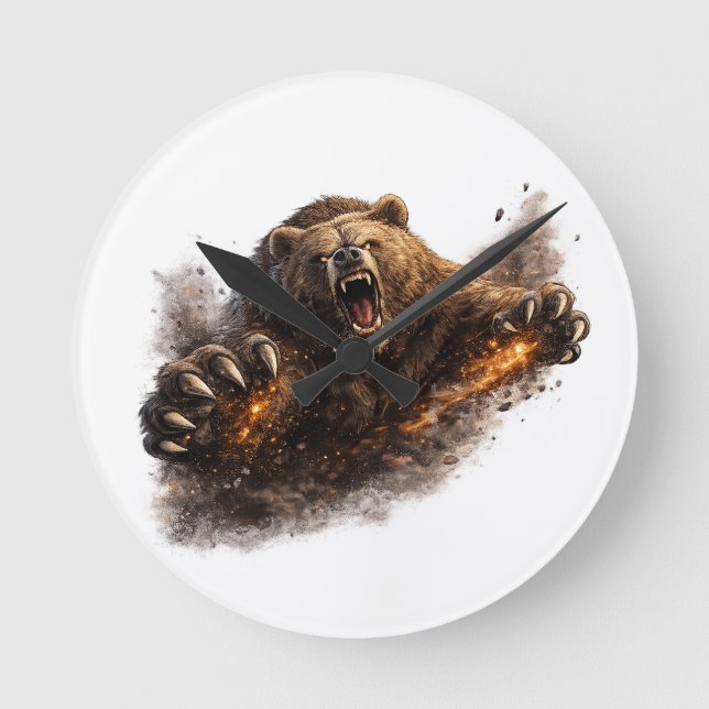 Relógio Redondo Ataque Feroz de Urso – Design de Animal de Poder (Frente)