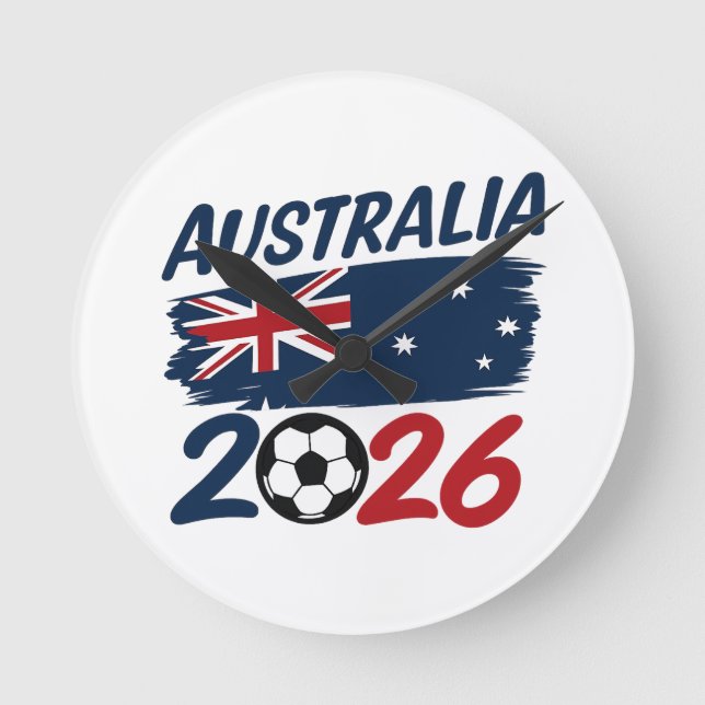 Relógio Redondo Australia 2026 Soccer Fan Design Flag Colors (Frente)
