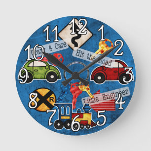 Relógio Redondo Automático, Carros, trens design Wall Clock
