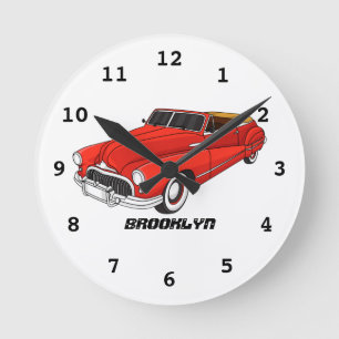 Relógio Redondo Automóvel clássico vermelho 1948
