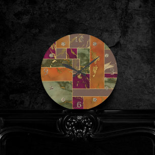 Relógio Redondo Autumn Luxury   Mármore geométrico Dourado