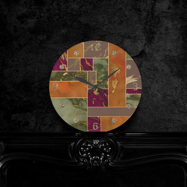 Relógio Redondo Autumn Luxury | Mármore geométrico Dourado (Criador carregado)