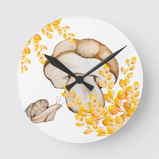 Relógio Redondo Autumn mushroom, snail and yellow branches throw p (Frente)