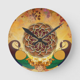 Relógio Redondo Autumn Serenade Mandala of the Two Peacocks Clock
