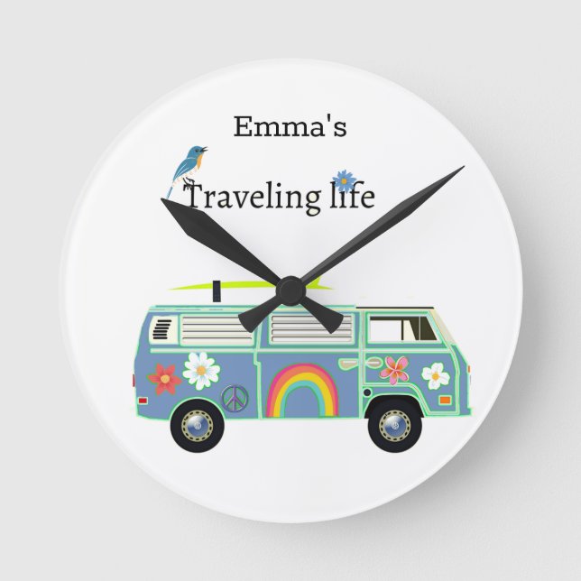 Relógio Redondo Aventura de Viagem de Vã Personalizada para Almas (Frente)