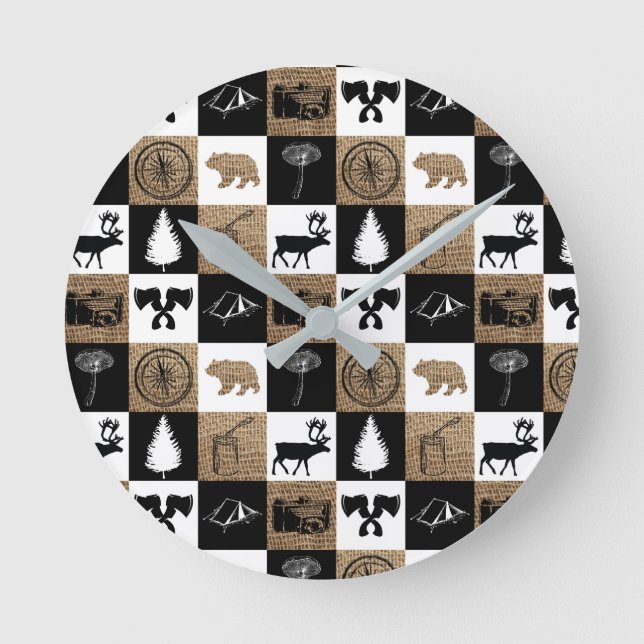 Relógio Redondo Aventura Rustic Lumberjack Camping  (Frente)