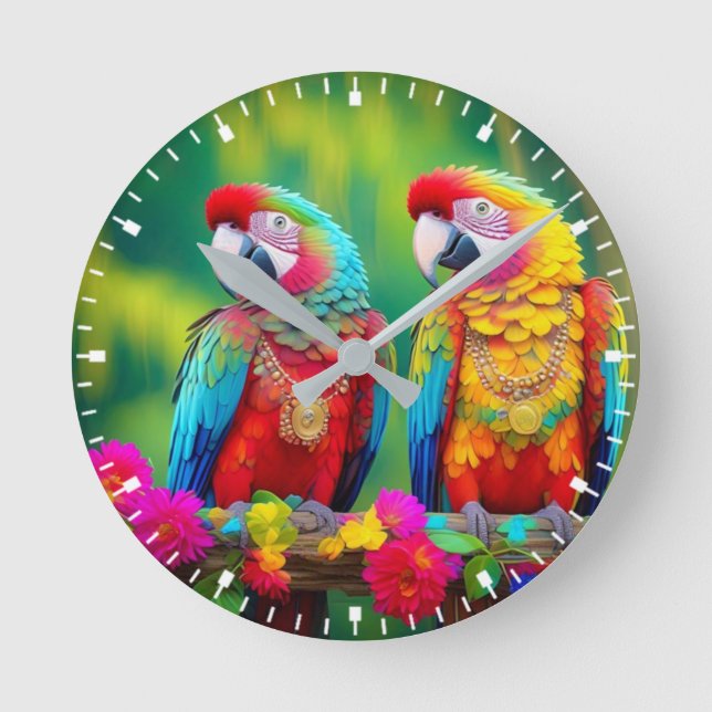 Relógio Redondo Aves De Mata Coloridas Na Ramificação-67859 (Frente)
