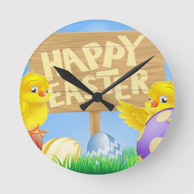 Relógio Redondo aves páscoas e ovos com sinal (Frente)