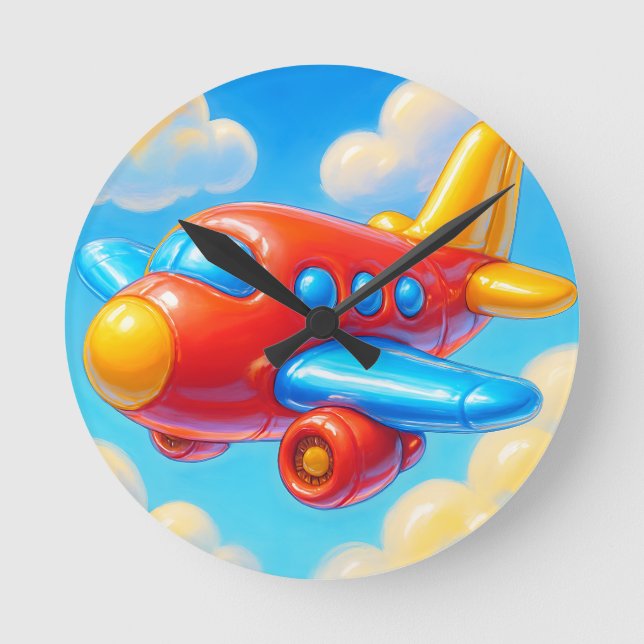 Relógio Redondo Avião de desenho animado fofo (Frente)
