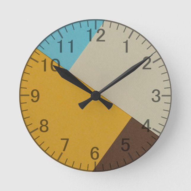 Relógio Redondo Azul Moderno Geométrico, Mostarda, Retro Castanho (Frente)