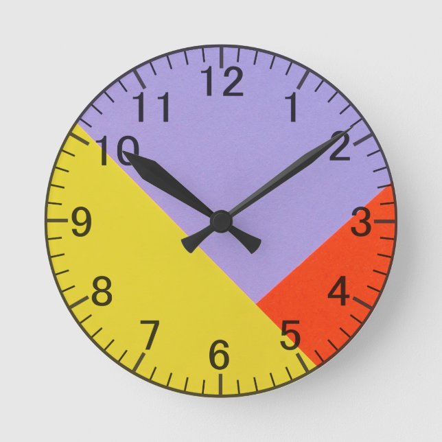 Relógio Redondo Azul Moderno Geométrico, Mostarda, Retro Laranja (Frente)