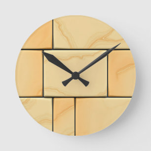 Relógio Redondo Azulejo de Mármore Amarelo Dourado Padrão Luxuoso