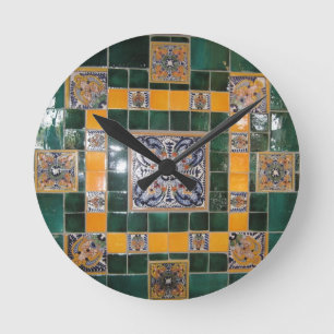Relógio Redondo Azulejo do Estilo Verde Mexicano Talavera