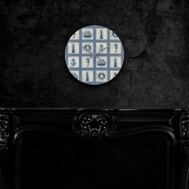 Relógio Redondo Azulejos náuticos | Roda do navio de ancoragem de  (Criador carregado)