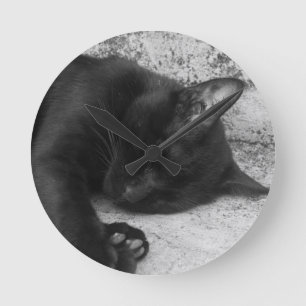 Relógio Redondo B&W - Gato Dormindo