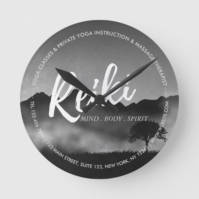 Relógio Redondo B&W Natural Reiki Master Yoga Mediation instructor (Frente)