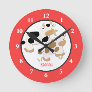 Relógio Redondo Baby Moo Cow Fazenda Personalizada Wall Clock Verm