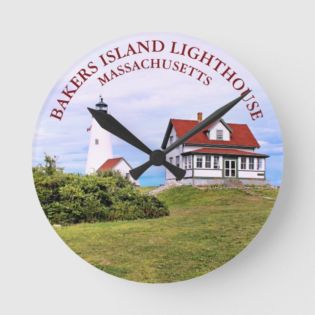 Relógio Redondo Bakers Island Lighthouse Massachusetts Wall Clock (Frente)