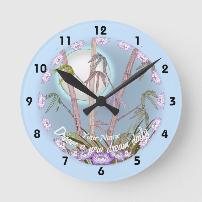 Relógio Redondo Bamboo Lotus Moon (Frente)