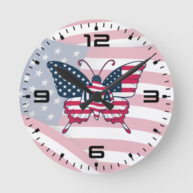 Relógio Redondo Bandeira Americana Design-62616 Clock (Frente)