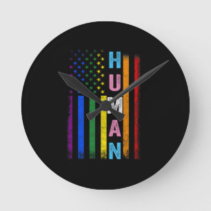 Relógio Redondo Bandeira americana LGBT humana Mês do Orgulho Gay 