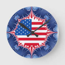 Relógio Redondo Bandeira Americana Mandelbrot
