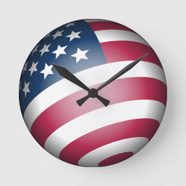 Relógio Redondo Bandeira Americana Patriótica na Design 3D Globe