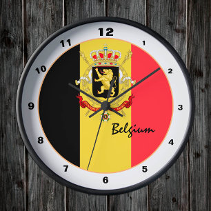 Relógio Redondo Bandeira Belga Moderna e Bélgica Trendy Home / des