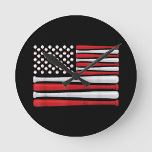 Relógio Redondo Bandeira Clássica de Beisebol Americano - Bandeira