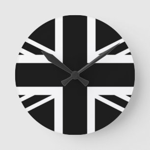 Relógio Redondo Bandeira clássica preta & branca de Union Jack