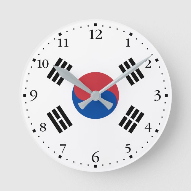 Relógio Redondo Bandeira da Coreia do Sul (Frente)