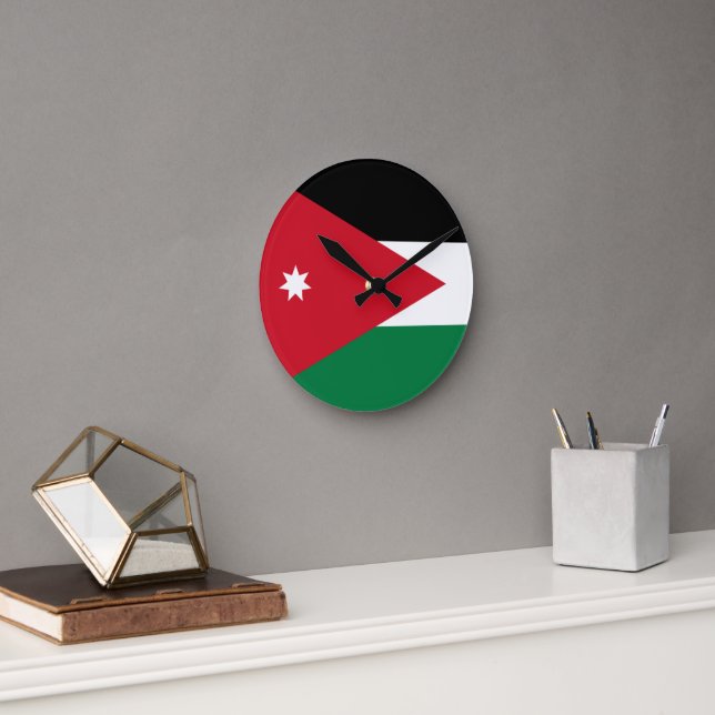 Relógio Redondo Bandeira da Jordânia (Escritório)