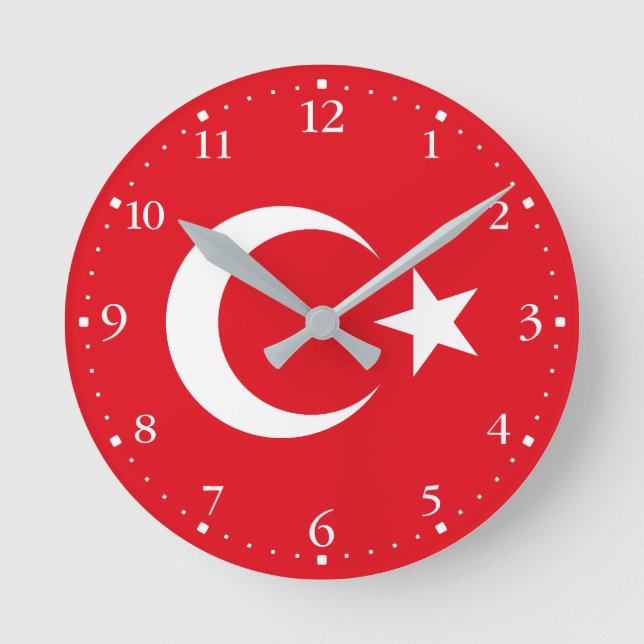 Relógio Redondo Bandeira da Turquia (Frente)