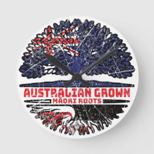 Relógio Redondo Bandeira das Raízes da Árvore Australiana Maori
