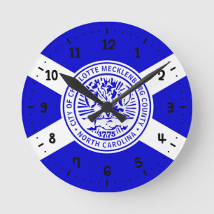 Relógio Redondo Bandeira de Charlotte, Carolina do Norte