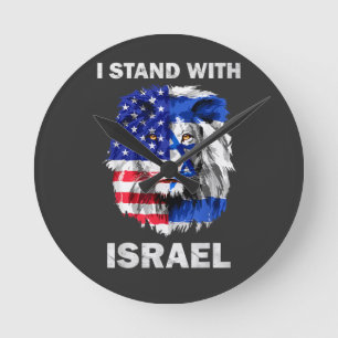 Relógio Redondo Bandeira de Israel e EUA Leão _ Eu estou com Israe